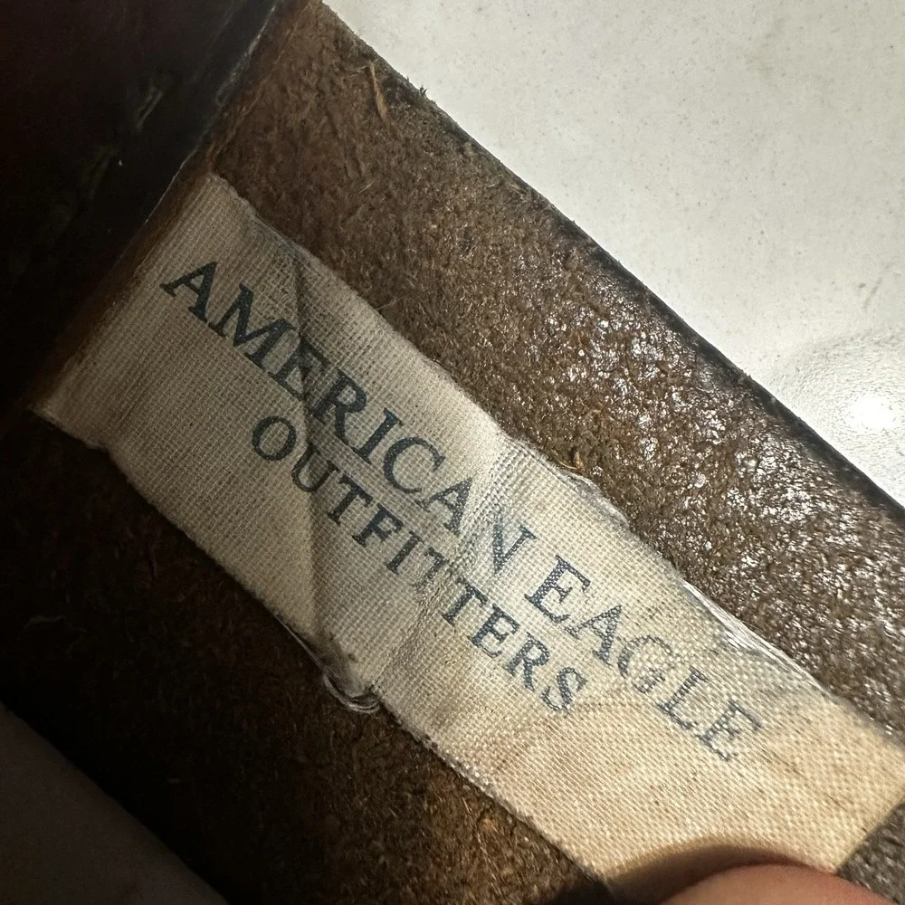 Vintage Y2K American Eagle Leather Belt Mens 34 Brown Brass Buckle Preppy
